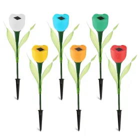 6 Pcs Solar Garden Tulip Flower Light Outdoor Solar Pathway Light IP54 Water-resistant Landscape Lights