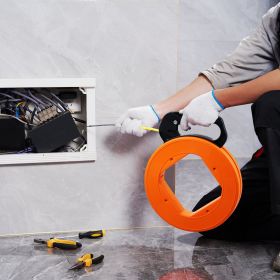 Fish Tape Wire Cable Line Puller 100ft 1/16in Fiberglass High Plastic Case