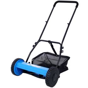 14 Inch 5-blade Hand Push Scroll Lawn Mower With Grass  Device, Blue
