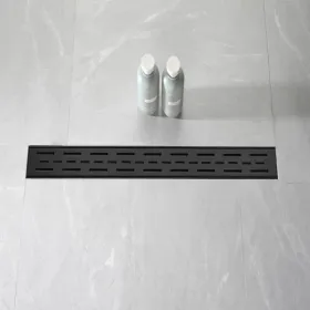 28 Inch Linear Shower Drain With Removable Brick Patterned Grate Cover, 304 Stainless Steel Shower Floor Drain With Hair Strainer And Leveling Feet