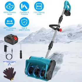 800W Electric Snow Shovel Cordless, Lightweight (7.17lbs) Foldable Snow Remover With Safety Lock, Ideal For Decks Walkway Stairs Winter Cleaning
