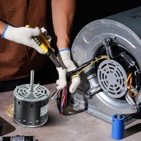 1/2HP Furnace Blower Motor, 208/230V 2.7Amps, 1075RPM 5 Speeds, CW/CCW Rotation, 48 Frame 3.4' Shaft Length, 7.5μF/450V Capacitor + 11' Hold Hoop