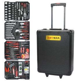 Black Manual Toolbox With 4 Layers Of Tool Sets And Wheels