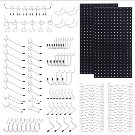 108-Piece Black Wall Management Kit, Including Pegboard And Hooks In Multiple Sizes, Ideal For Organizing Garages, Workshops, And Storage Rooms