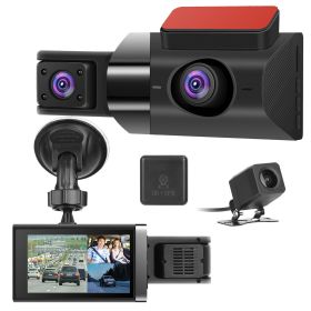 2K Car DVR 3 Channel Dash Cam Camcorder Camera Recorder With 140 Degree Angle GPS WiFi Night Vision G-sensor Loop Recording Parking Monitor