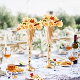 10PCS 43cm/16.9” Tall Wedding Flower Vase Metal Gold Trumpet For Tables