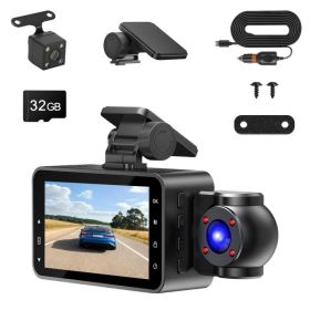 WiFi FHD 1080P 3 Channel Car Dash Cam Front Rear Inside With 32G MMC Card Motion Detection Loop Recording Infrared Night Vision Surveillance Car Camer