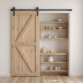 6FT Sliding Barn Door Hardware Kit For Single Sliding Barn Door Black