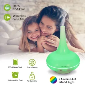 Ultrasonic Cool Mist Humidifier 200ml Aroma Essential Oil Diffuser With Colorful Lights Waterless Auto Off For Office Home Yoga Spa