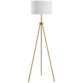 59.75" Tripod Floor Lamp with Pull Chain Standing, Fabric Lampshade E26 Lamp Holder Steel for Living Room, Bedroom, Office, Gold