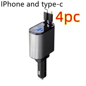 Metal Car Charger 100W Super Fast Charging Car Cigarette Lighter USB And TYPE-C Adapter (Option: Metal Silver Gray4pcs-100W)