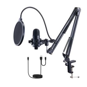 VEVOR USB Microphone, 192kHz 24-bit, Professional Condenser Microphone Kit, With Boom Arm Stand Filter Shock Mount Mute Button Headphones Jack, F (Option: Default)