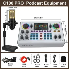 C100PRO Lightweight And Portable Digital Sound Card, Real-time Voice Changer, Intelligent Noise Reduction, And Instrument Reverberation (Option: C100PROP15)