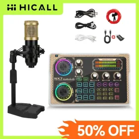 NX7 LED Karaoke Mixer - Stunning Lighting Effects, Backing Vocal Function, PC Microphone Kit, Dual Ports For Mobile Phones, Podcast Mixing Equipm (Option: NX7 OTG)