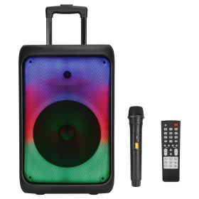 1Pc Portable Wireless Party Speaker Party Speaker With With 5 Colorful Lighting Modes TWS FM USB MMC Slot Aux In Recording Mic Priority Trolley H (Color: Black)