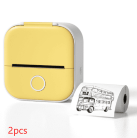 Portable Mini Thermal Label Printer Home Photo Printer Student Wrong Question Printer Bluetooth-compatible Mini Label Printer Price Tag (Option: Yellow 2pcs-USB)