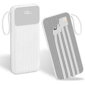 1Pc PD22W Fast Charger 20000mAh Fast Charging Power Bank Portable Charger With 4 Inbuilt Cables Digital Display Handle Fit For IOSPhone 15 14 Android (Option: White)