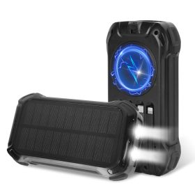 1Pc Portable Solar Charger 49800mAh Power Bank External Battery Pack 22.5W PD Fast Charging Built In 4 Cables 15W Wireless Charging LED Flashlight For (Option: Black)