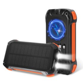 1Pc Portable Solar Charger 49800mAh Power Bank External Battery Pack 22.5W PD Fast Charging Built In 4 Cables 15W Wireless Charging LED Flashlight For (Option: Orange)