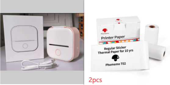 Portable Mini Thermal Label Printer Home Photo Printer Student Wrong Question Printer Bluetooth-compatible Mini Label Printer Price Tag (Option: Pink set5-USB)
