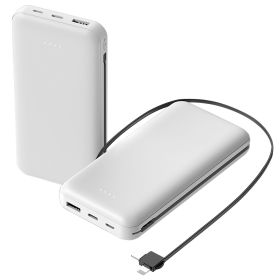 1Pc 10000mAh Power Bank Portable Phone Charger External Battery Pack With LT And Type C Double Ended Cable Type C USB Cable Fit For IOSPhone 14 Androi (Option: White)