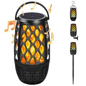 1Pc 4 In 1 Wireless 5.3 Outdoor Speaker IPX5 Waterproof Patio Speaker LED Flame Speaker With 3 Flame Light Modes Hook Stake Wall Mount Holder Syn (Color: Black)