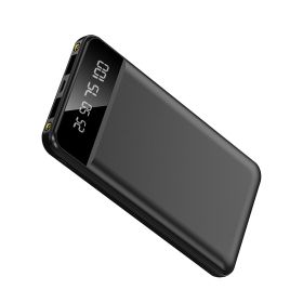 1Pc 10000mAh Power Bank Portable Ultra Slim Charger External Battery Pack With 2 USB Output Ports Charging Cable LED Flashlight Compatible With IOSPho (Option: Black)