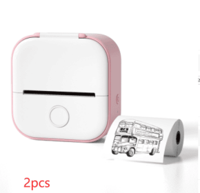 Portable Mini Thermal Label Printer Home Photo Printer Student Wrong Question Printer Bluetooth-compatible Mini Label Printer Price Tag (Option: Pink 2pcs-USB)