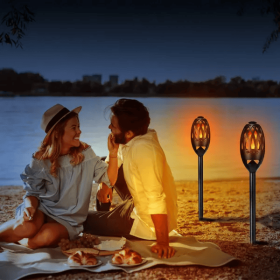 LED Flame Speakers Torch Wireless Speaker Waterproof Stereo Bass Speaker Outdoor Light-Up Speaker Atmosphere LED Flickers Night Light Patio Stake (Color: Black)